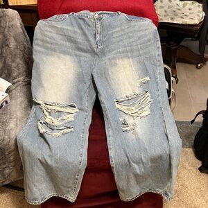 SHEIN Light Blue Distressed Boyfriend Jeans